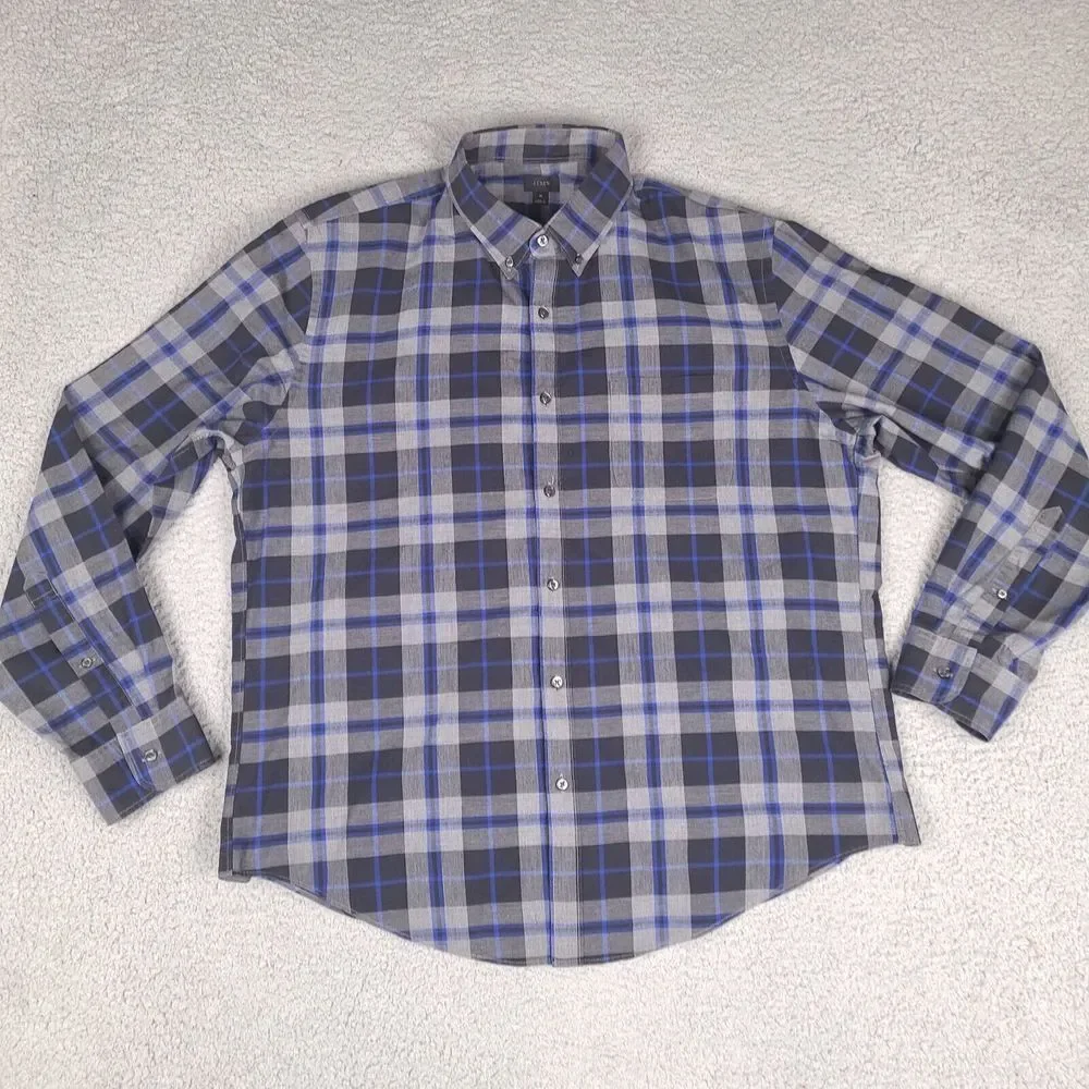 J. Crew Shirt Mens XL Gray‎ Black Blue Button Down Long Sleeve Preppy Casual